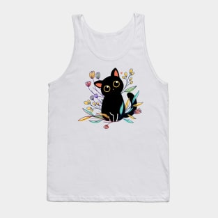 black cat & flowers Tank Top